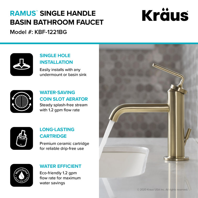 Ramus Modern 7.38" Brushed Gold Bathroom Faucet with Drain