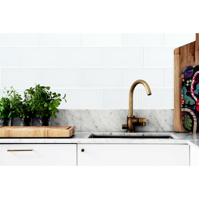 Super White Glass Peel and Stick Subway Tile 3'' x 6''