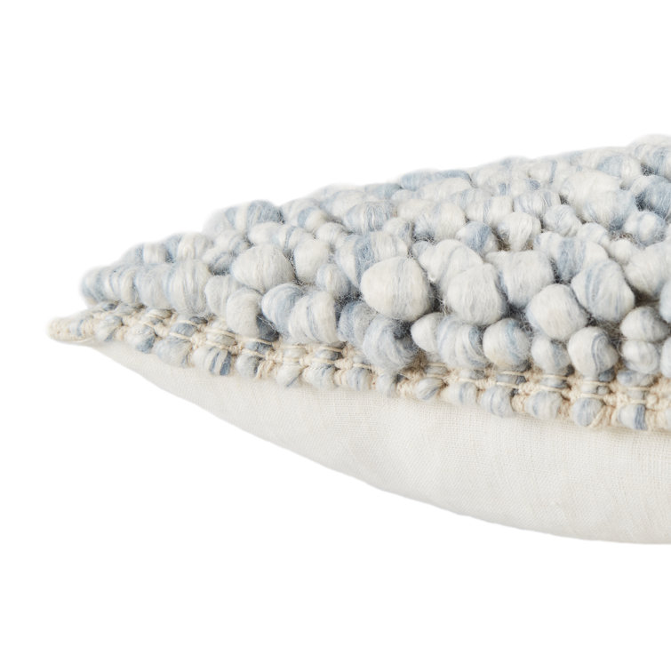 Turtledove and Stone Blue Embroidered Wool Blend Throw Pillow