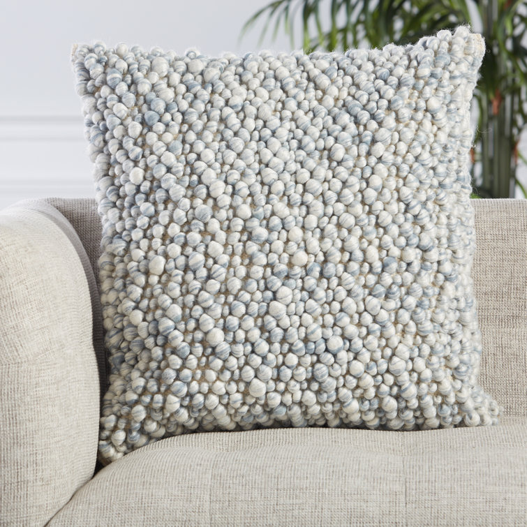 Turtledove and Stone Blue Embroidered Wool Blend Throw Pillow
