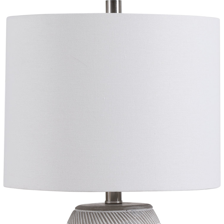 White and Gray Concrete Table Lamp with Etched Design