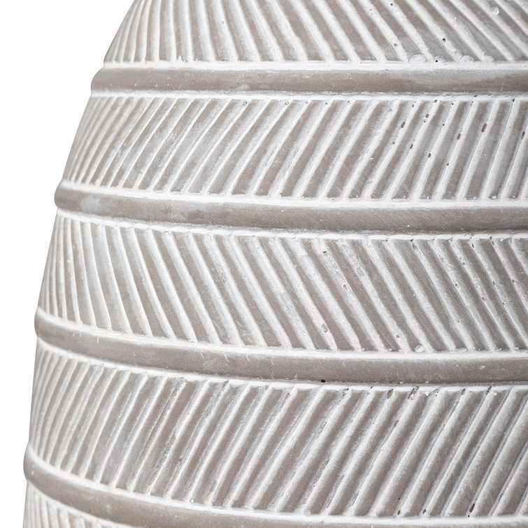 White and Gray Concrete Table Lamp with Etched Design