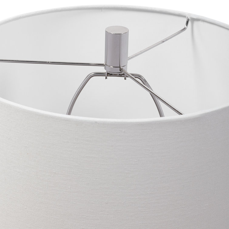 White and Gray Concrete Table Lamp with Etched Design