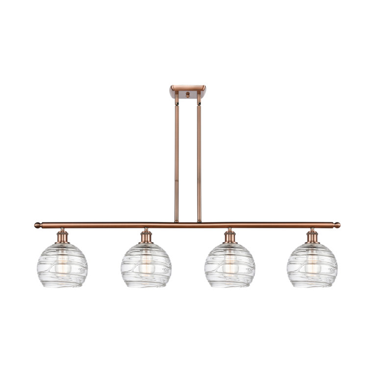 Antique Copper 4-Light Kitchen Island Pendant with Clear Glass Shades