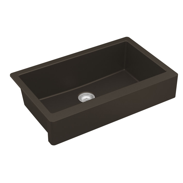 Karran Brown Quartz 34'' Single Bowl Farmhouse Kitchen Sink Kit