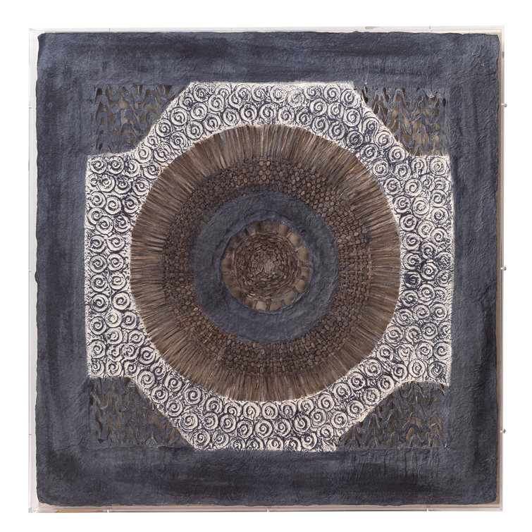 Batik Square Blue and Brown Framed Wall Art