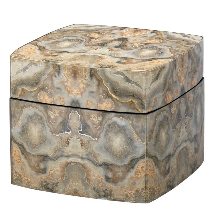 Gray and Cream Lacquered Wood Decorative Storage Box
