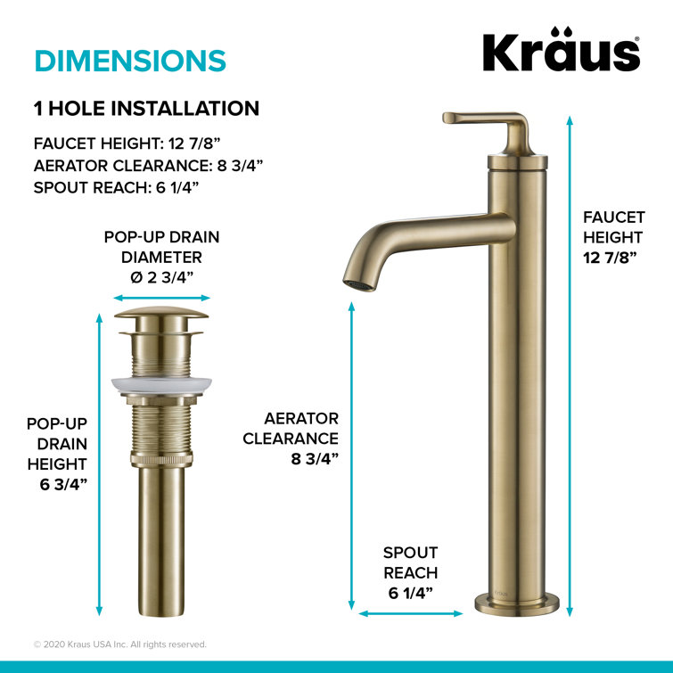 Ramus Vessel Chrome Single Handle Bathroom Faucet with Pop-Up Drain