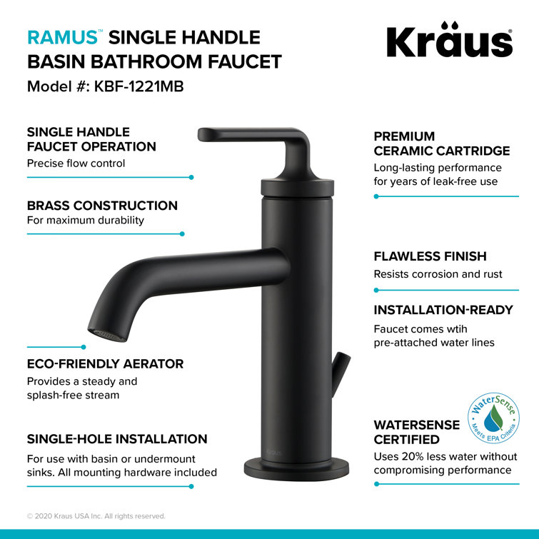 Ramus 7'' Matte Black Stainless Steel Bathroom Sink Faucet