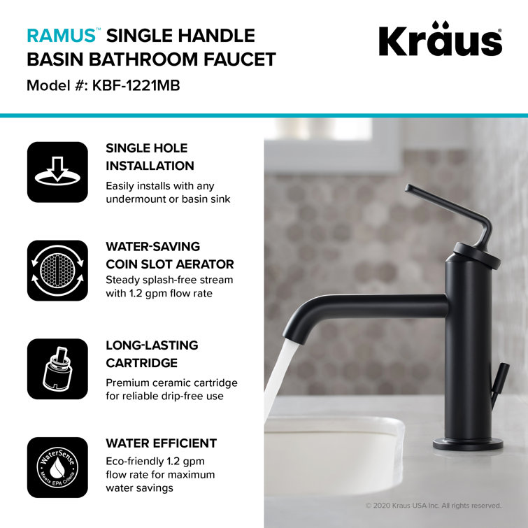 Ramus 7'' Matte Black Stainless Steel Bathroom Sink Faucet
