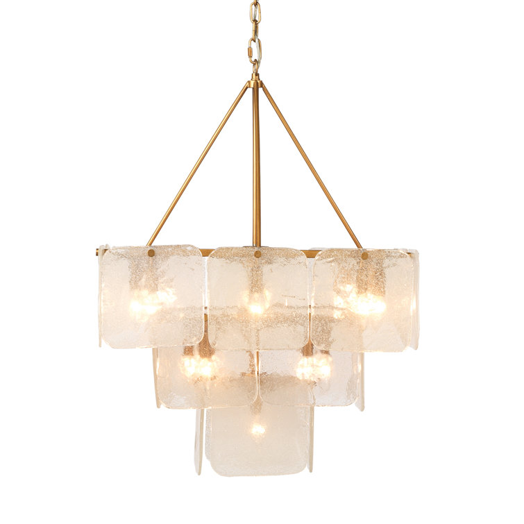 Antique Brass Three-Tier 24-Light Chandelier with Melted Ice Glass