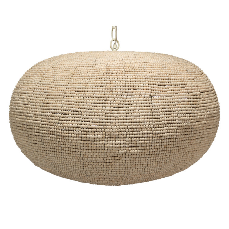 Natural Beaded Round Pendant Light with White Chain