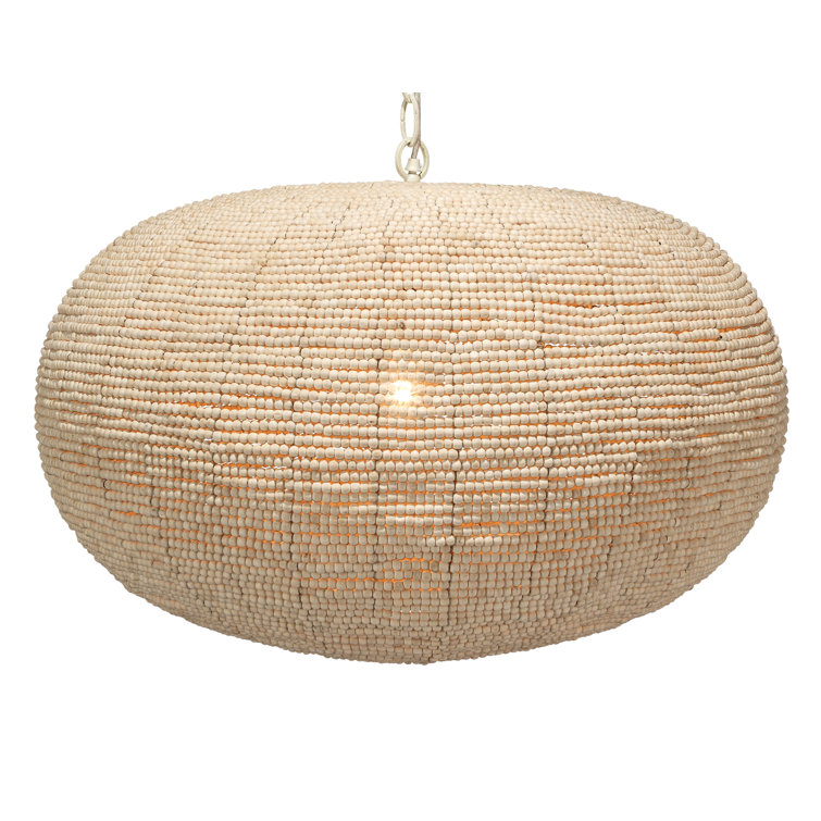 Natural Beaded Round Pendant Light with White Chain