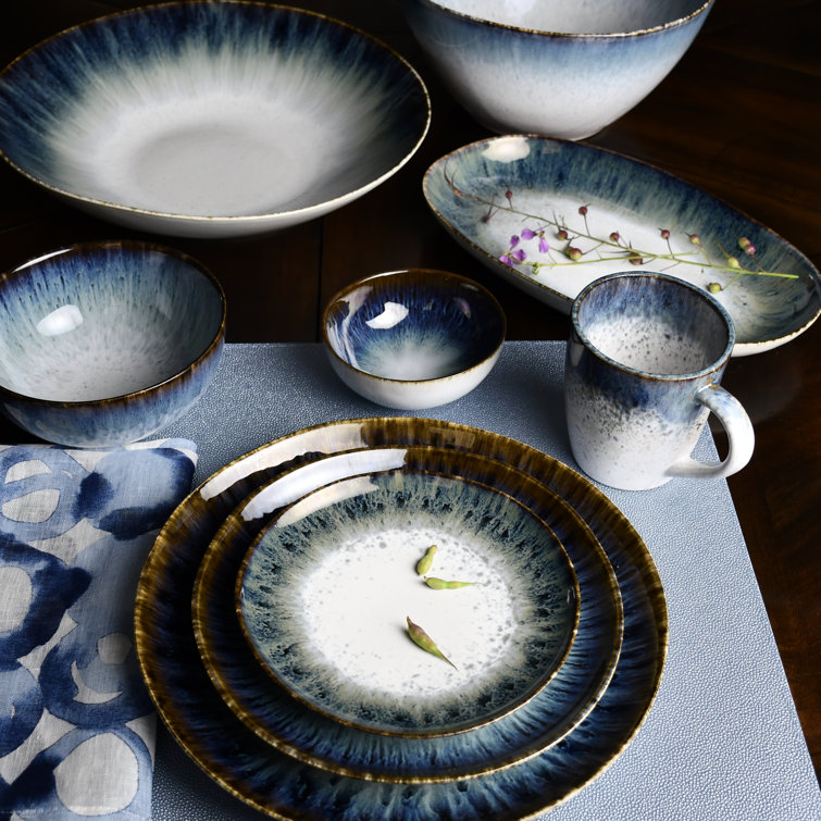 Blue and White Stoneware Oval Serving Platter