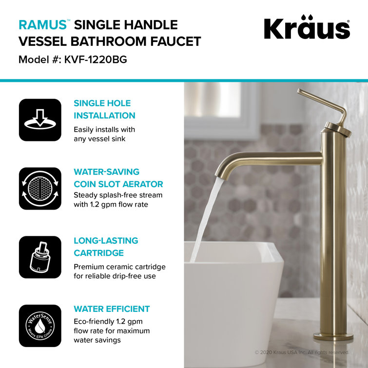 Brushed Gold Single Handle Vessel Sink Faucet
