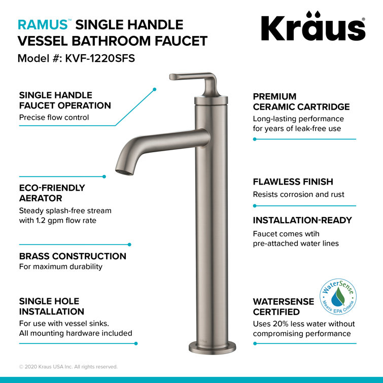 Brushed Nickel Stainless Steel Single Handle Vessel Sink Faucet