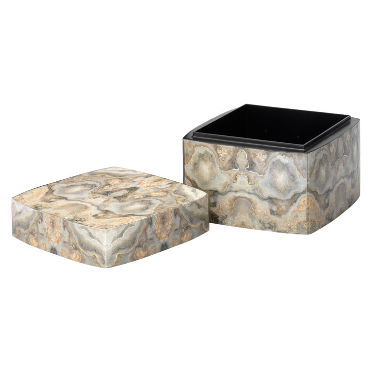 Gray and Cream Lacquered Wood Decorative Storage Box