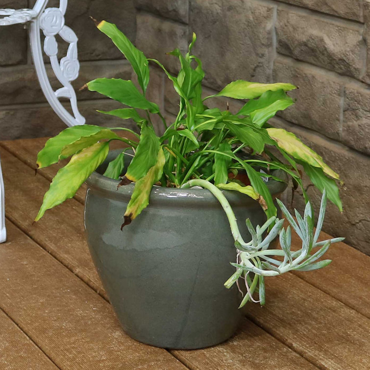 Chalet Glazed Ceramic Indoor/Outdoor Planters, Gray - Set of 2