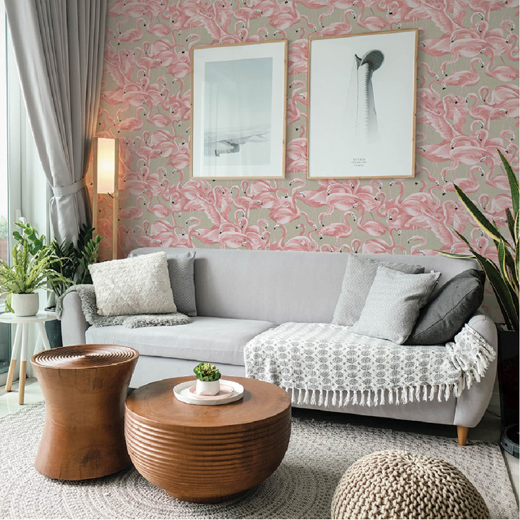 Ballerina Pink Flamingo Vinyl Peel and Stick Wallpaper Roll