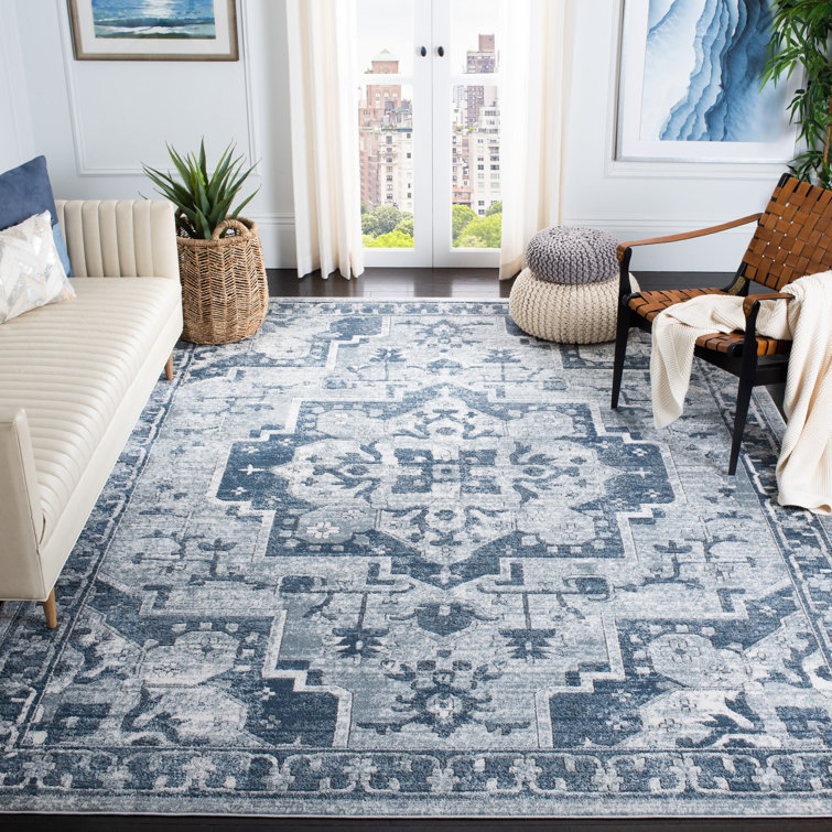 Navy/Ivory Medallion Stain-Resistant 4' x 6' Synthetic Rug