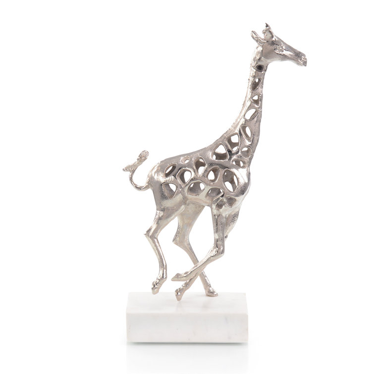 Silver Giraffe Sculpture with Marble Base, 20.5" Tall