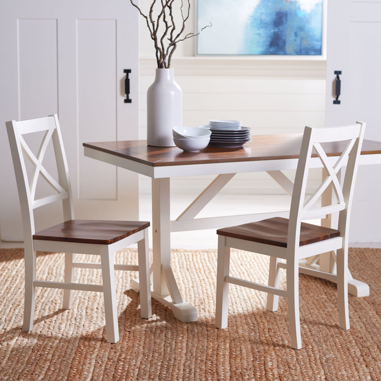 Akash White and Natural Wood Cross Back Dining Side Chair Set