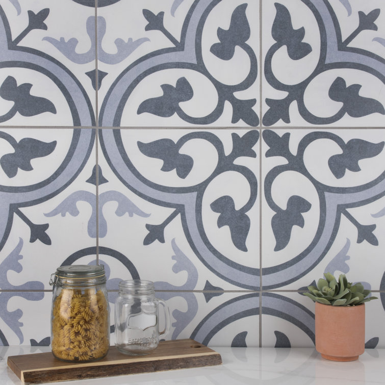 Amberes Azul II 13" x 13" Blue and White Ceramic Wall & Floor Tile