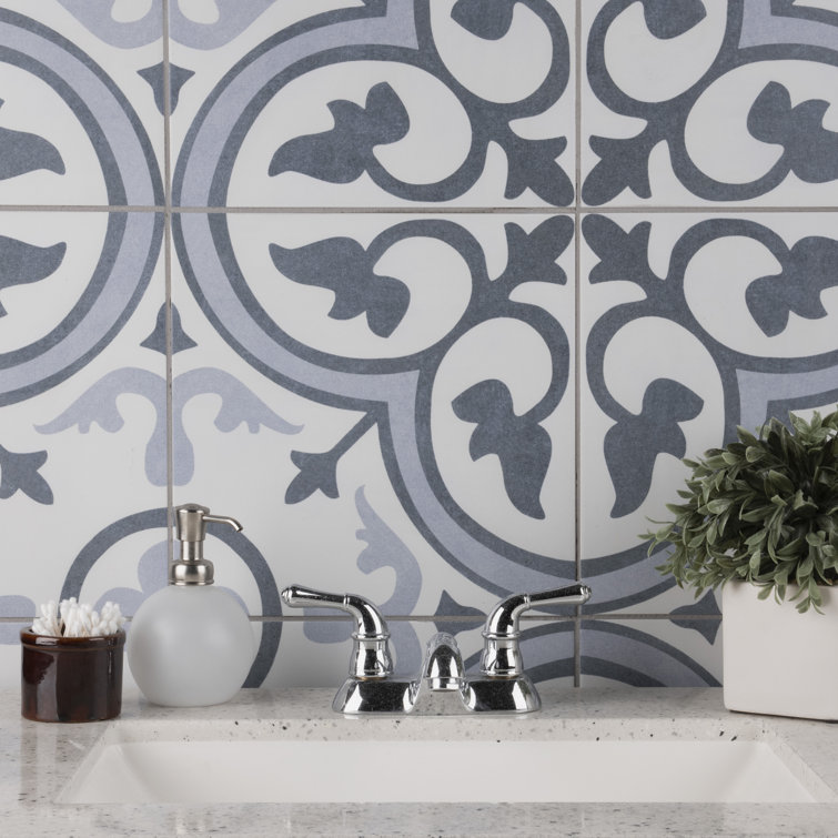 Amberes Azul II 13" x 13" Blue and White Ceramic Wall & Floor Tile