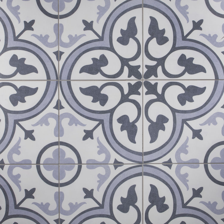 Amberes Azul II 13" x 13" Blue and White Ceramic Wall & Floor Tile