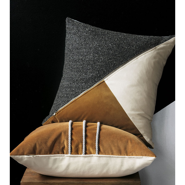 Modern Tri-Color Square Polyester Throw Pillow