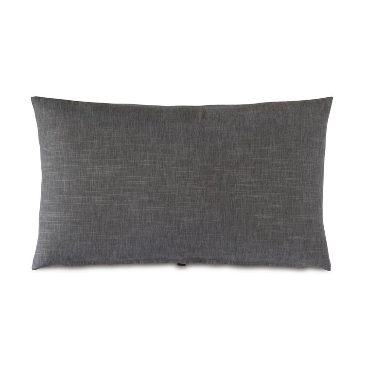 Taupe Rectangular Cotton Blend Lumbar Pillow with Embroidered Trim