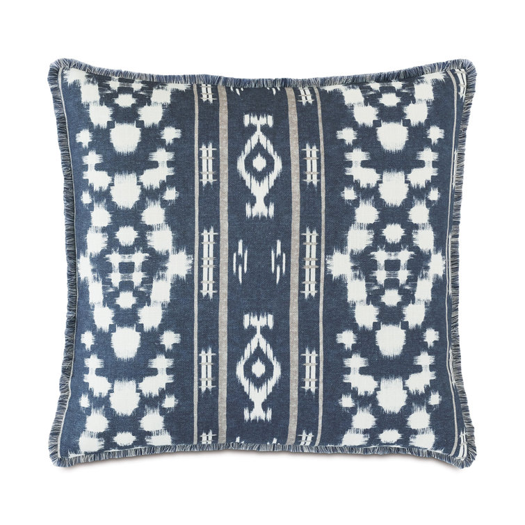 Luxurious 22" Square Ikat Fringed Throw Pillow with Insert