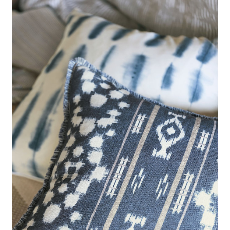 Luxurious 22" Square Ikat Fringed Throw Pillow with Insert