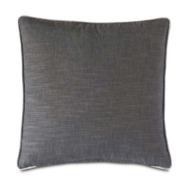Silver Velvet Square Throw Pillow with Embroidered Border
