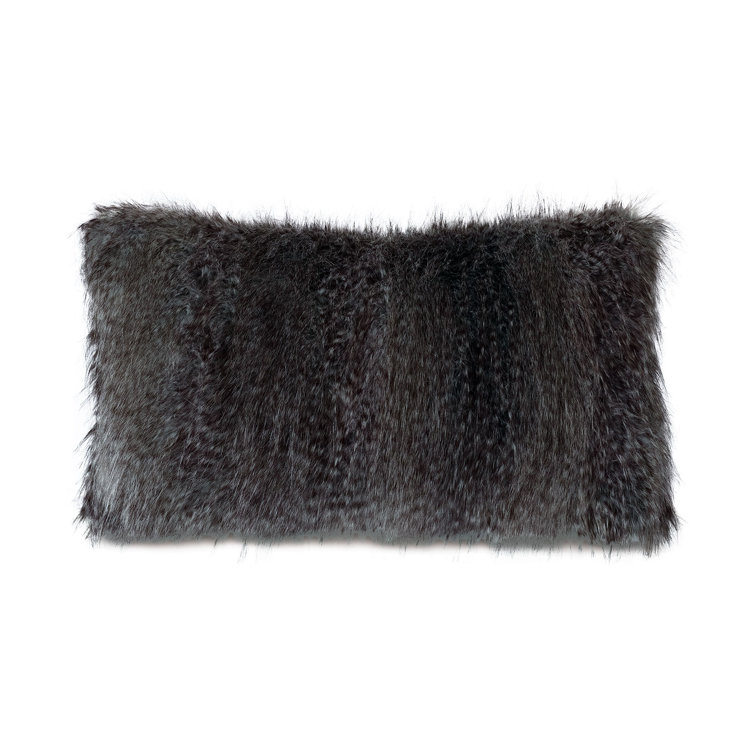 Indochine Rectangular Dark Faux Fur Lumbar Pillow