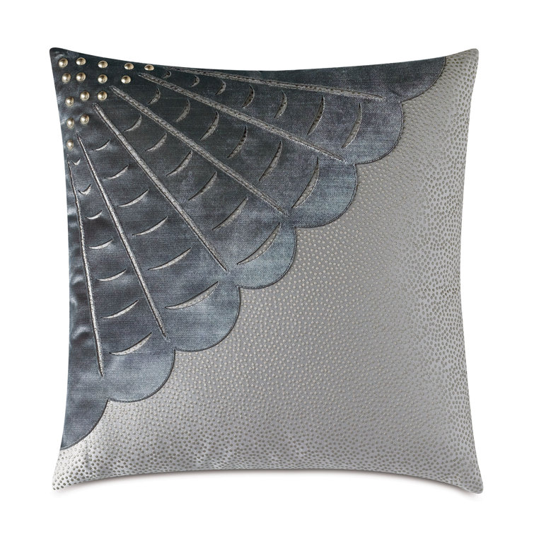 Metallic Gray Appliqued Square Polyester Throw Pillow