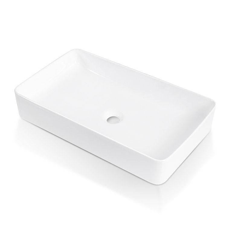 Sinber 24" White Rectangular Ceramic Bathroom Vessel Sink