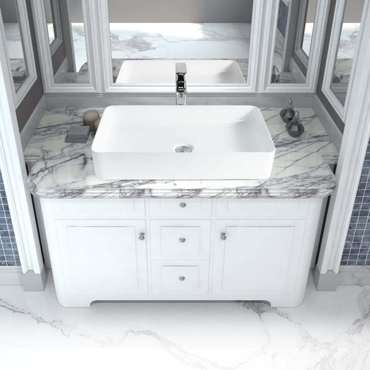 Sinber 24" White Rectangular Ceramic Bathroom Vessel Sink