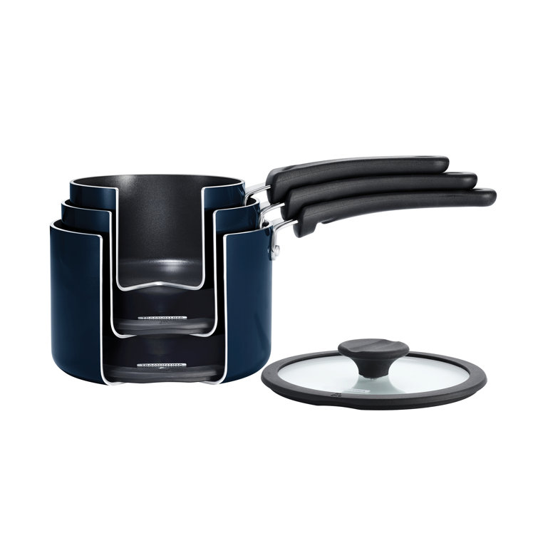 Navy Aluminum Non-Stick 6-Piece Nesting Sauce Pan Set