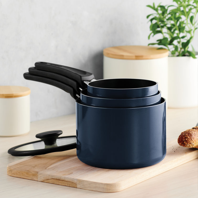Navy Aluminum Non-Stick 6-Piece Nesting Sauce Pan Set