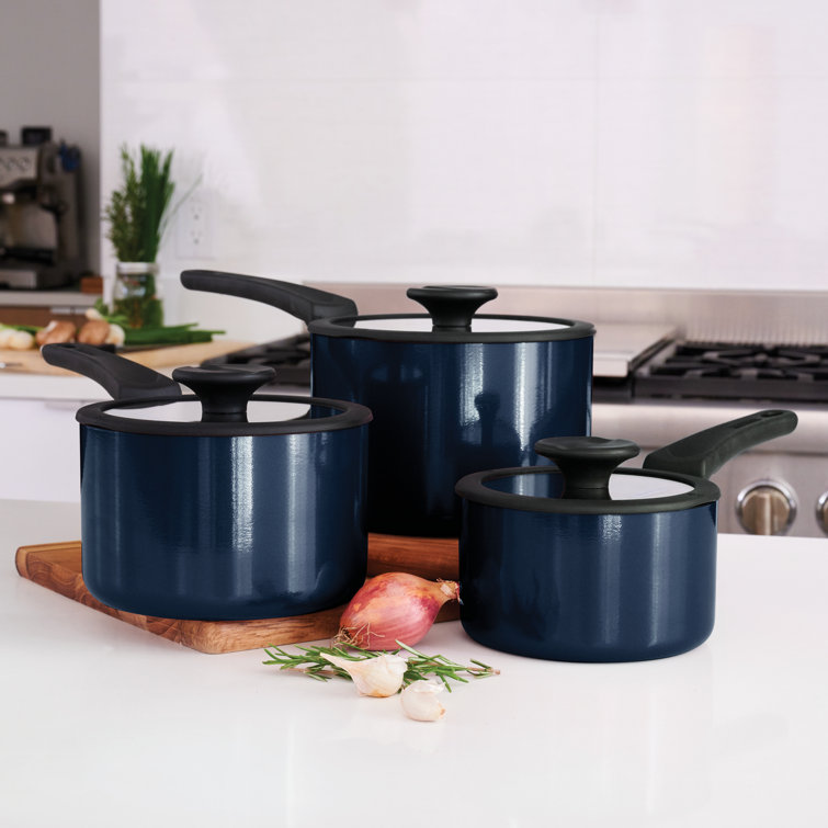 Navy Aluminum Non-Stick 6-Piece Nesting Sauce Pan Set