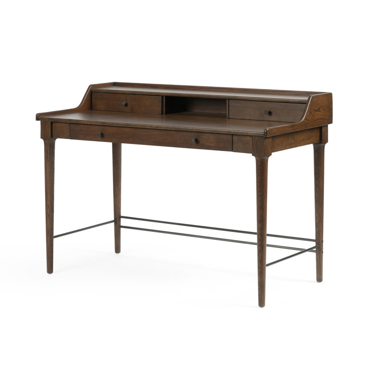 Contemporary Modern 48" Brown Solid Oak Home Office Desk with Drawers