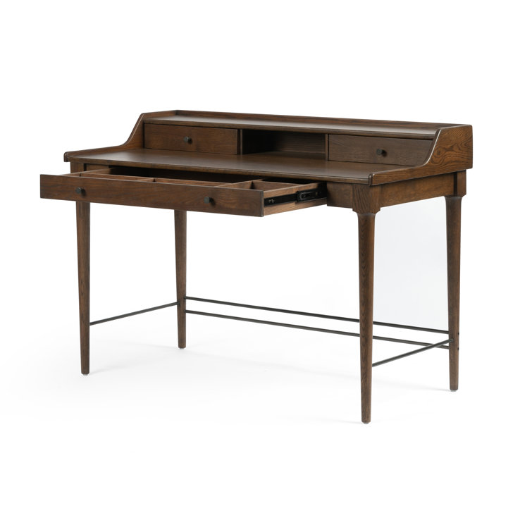 Contemporary Modern 48" Brown Solid Oak Home Office Desk with Drawers