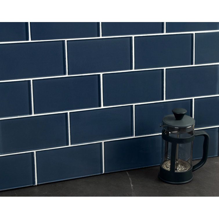 Denim Blue 3" x 6" Polished Glass Subway Tile