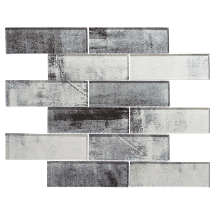 Migdal Ness Gray Polished Glass Mosaic Tile Sheet for Kitchen and Bathroom