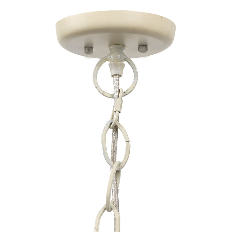 Natural Beaded Round Pendant Light with White Chain