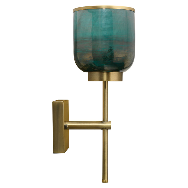 Antique Brass and Aqua Glass Single Sconce