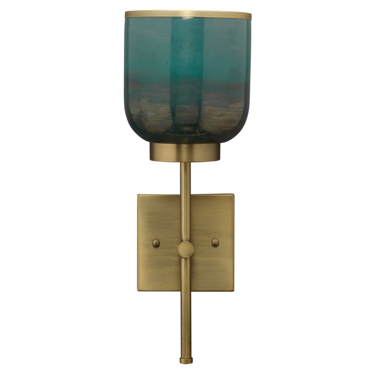 Antique Brass and Aqua Glass Single Sconce