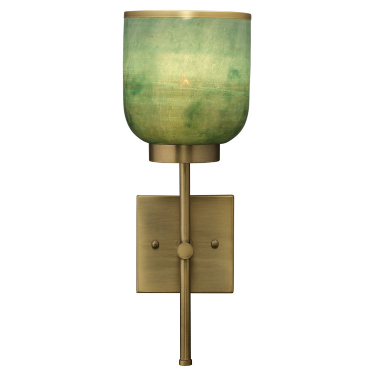 Antique Brass and Aqua Glass Single Sconce