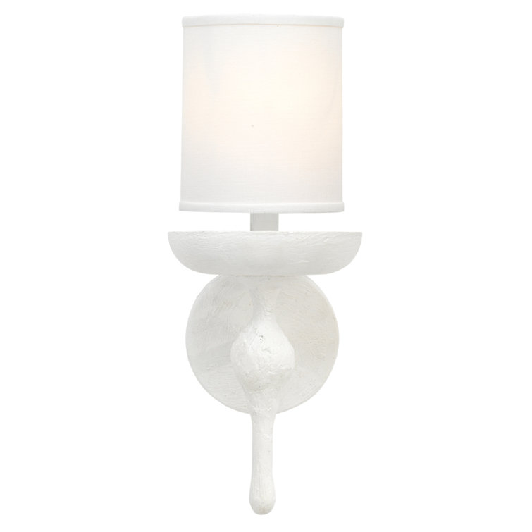 Lumina Coastal Charm White Plaster 1-Light Sconce with Linen Shade